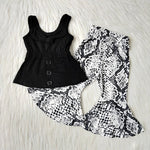 Girl Black Sleeveless Snake Pant Outfit