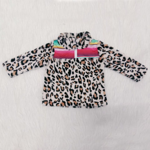 Girl Leopard Zipper Faux Fur Jacket