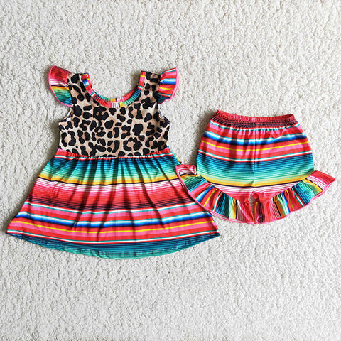 A1-3 Girl Leopard Colorful Striped Shorts Outfit-promotion 2024.2.5