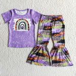 Clearance Girl Halloween Purple Bleach Rainbow Patchwork Outfits