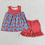 Girl Strawberry Sleeveless Dot Shorts Outfit