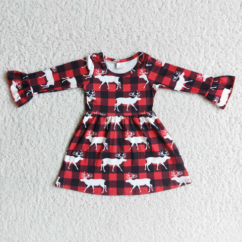 6 B2-21 Girl Christmas Red Plaid Deer Dress-promotion 2024.11.2