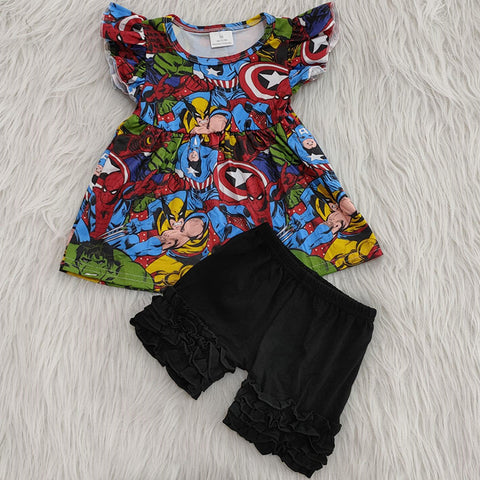 Girl Hero Black Ruffle Short Outfit