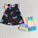 D2-26 Girl Black Cartoon Rainbow Shorts Outfit-promotion 2024.2.24