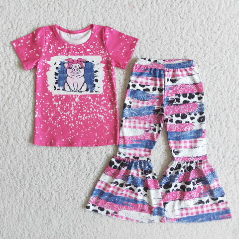 E3-29 Girl Pink Pig Patchwork Outfit-promotion 2024.1.27