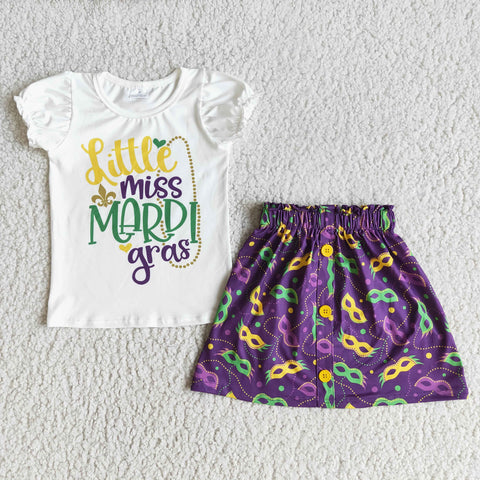 Little Miss Mardi Gras Girl Purple Skirt Outfit