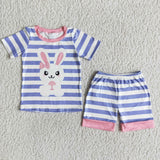 Girl Bunny Short Sleeve Purple Striped Shorts Outfit