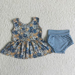A8-11 Baby Floral Blue Striped Bummie Sets-promotion 2024.2.24