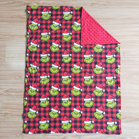 Baby Red Pliad Seamless Green Monster Print Minky Blanket