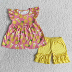 Girl Lemon Yellow Polka Dot Shorts Outfit