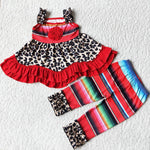 Clearance Girl Leopard Sleeveless Colorful Stripe Outfit