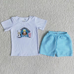 Boy Embroidery Farm Plaid Shorts Outfit