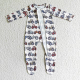 Many Trucks Print Long Sleeve Baby Boy Zipper Romper
