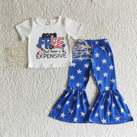 4th of July Girl Born Free Shirt Star Pants Girls Outfits