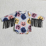 Halloween Cute Pumpkin Lamp Long Sleeve Tassel Baby Girls Romper