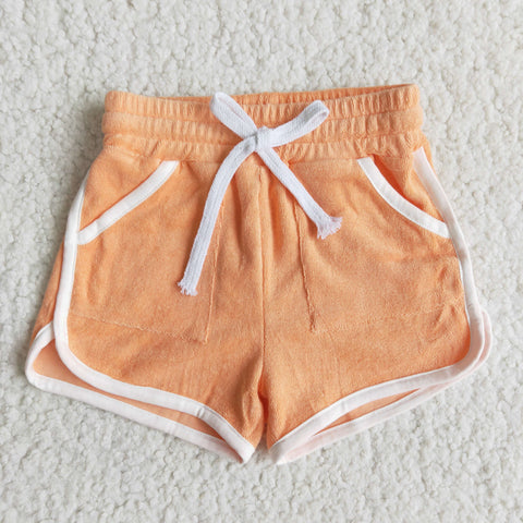 Clearance Girl Orange Adjustable Drawstring Pockets Shorts