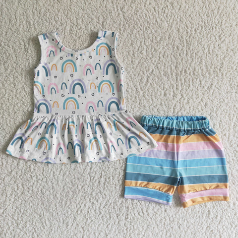 GSSO0011 Rainbow Colorful Stripe Shorts Girls Summer Clothes Outfit-promotion 2024.5.18