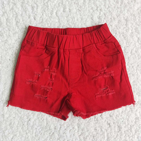 Solid Red Adjustable Waist Shorts