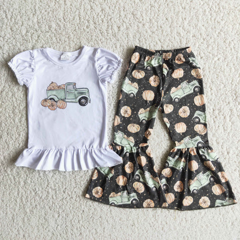 Girl Pumpkin Car Bell Bottom Outfit