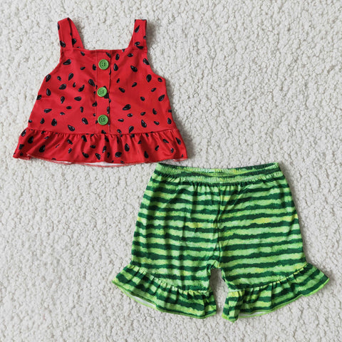 B0-28 Girl Watermelon Sleeveless Green Shorts Outfit-promotion 2024.3.16