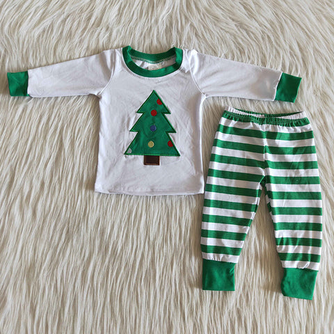 Boy Green Dot Tree Pajamas Outfit