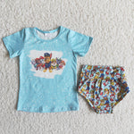 Baby Blue Bleached Print Bummie Sets