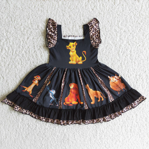 A17-11 Girl Lion Print Sleeveless Patchwork Twirl Dress-promotion 2024.1.6