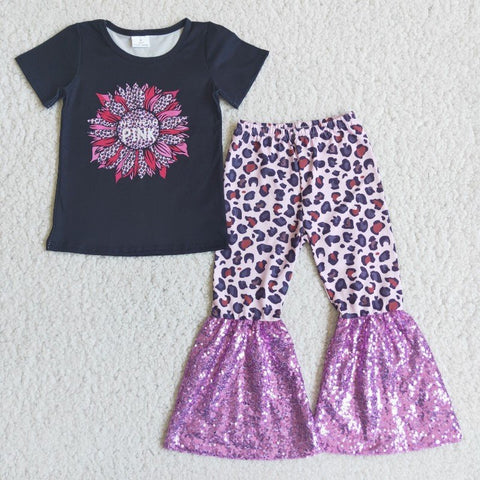 C4-21 Girl Sunflowers Leopard Sequin Outfit-promotion 2024.8.10