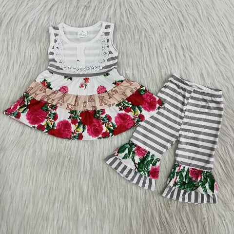 C5-18 Girl Roses Grey & White Striped Outfit-promotion 2024.7.6