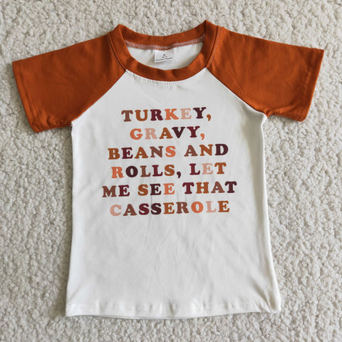 Boy Turkey Letter Short Sleeve T-shirt