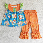 D1-4 Girl Floral Short Sleeve Orange Dot Pant Outfit-promotion 2024.10.19