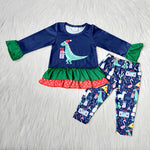 Girl Christmas Navy Dinosaur Outfit