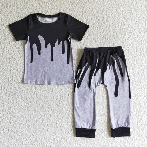 Boys Clothing Black Grey Print Short Sleeve Outfit