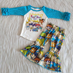 6 A18-13 Girl Blue Cartoon Bell Bottom Outfit-promotion 2024.10.12