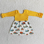 Girl Yellow Pumpkin Long Sleeve Dress