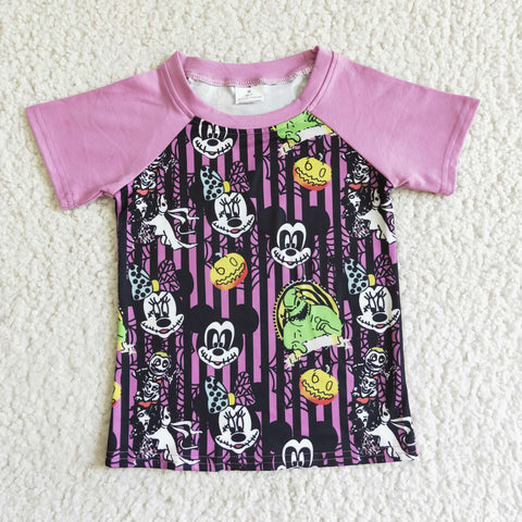 Boy Pink Stripe Mouse Print Short Sleeve Shirt