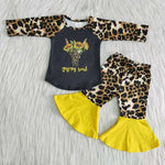 Clearance Girl Black Cow Head Sunflower Leopard Outfit