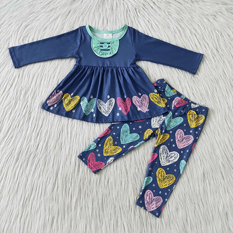 Girl Heart Navy Tunic Print Pant Outfit