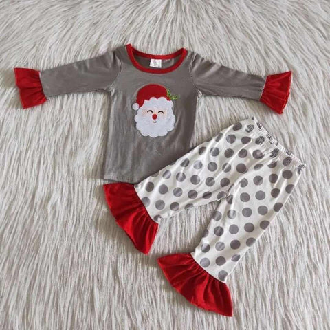 Promotion $5.5/set no MOQ RTS Girl Embroidery Santa Claus Dot Pant Outfits