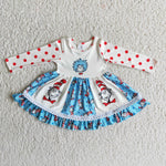 Girl Cartoon Polka Dot Patchwork Twirl Dress
