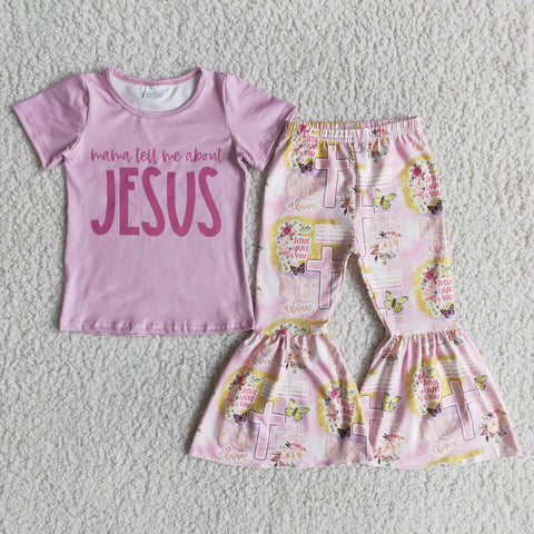 D10-4 Mama Tell Me About Jesus Girl Cross Print Outfit-promotion 2024.2.5