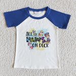 Letter Print Cute Dog Boy Navy Short Sleeve T-shirt