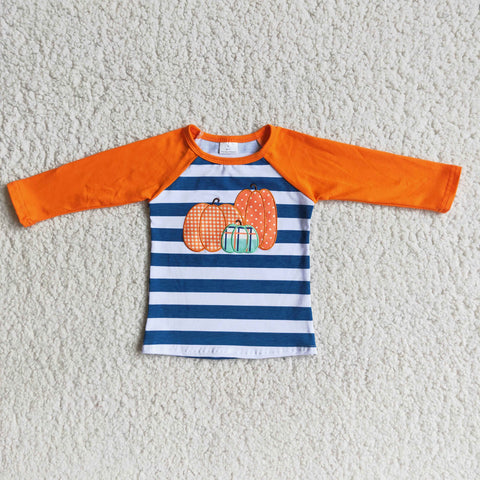 Boy Embroidery Pumpkin Striped T-shirt