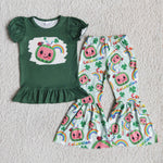 Girl St. Patrick Green Cartoon Bell Bottom Outfit