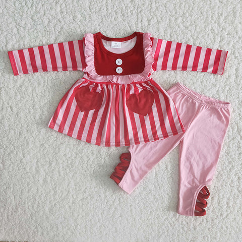 Girl Red & Pink Striped Solid Pant Outfit