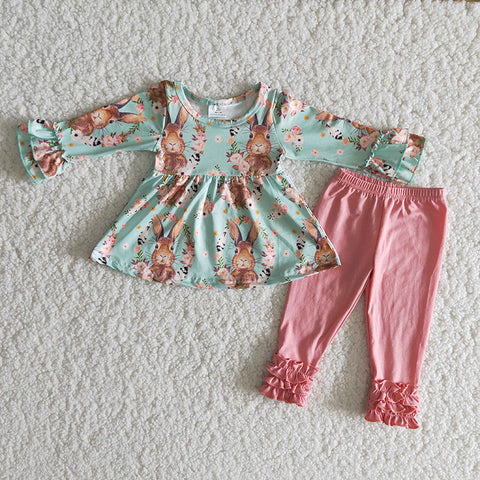 6 B10-36 Girl Blue Rabbit Pink Pant Outfit