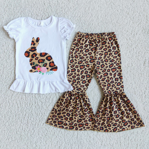 D9-20 Girl Rabbit Short Sleeve Leopard Pant Outfit-promotion 2024.1.27