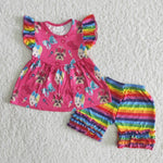 Clearance Girl Cartoon Girl Colorful Striped Short Outfit