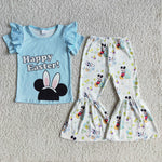 Girl Blue Rabbit Short Sleeve Cartoon Pant Outfit