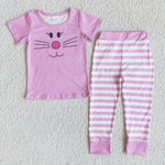 Girl Pink Bunny Striped Pajamas Outfit